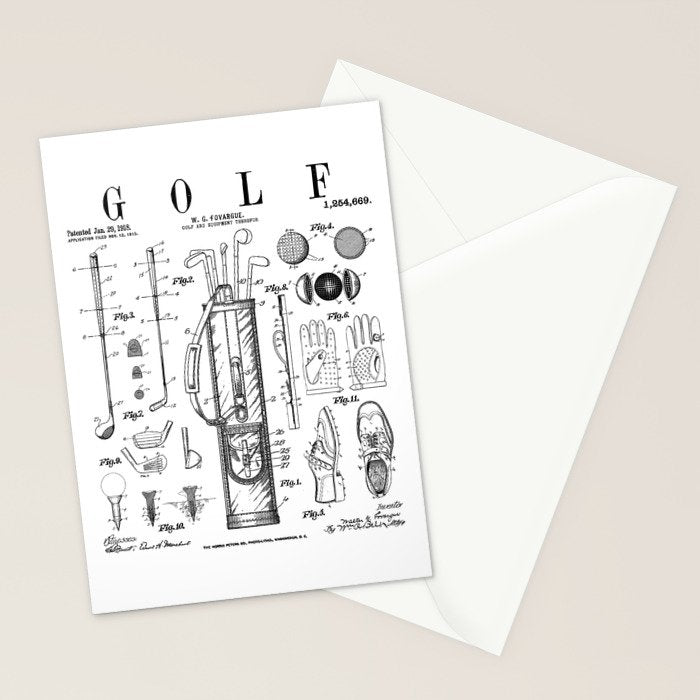 Golf Club Golfer Old Vintage Patent Drawing Print Stationery Card Gallery Image 2