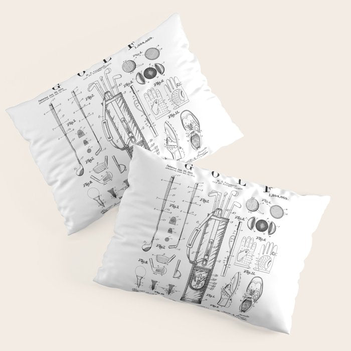 Golf Club Golfer Old Vintage Patent Drawing Print Pillow Sham Gallery Image 1