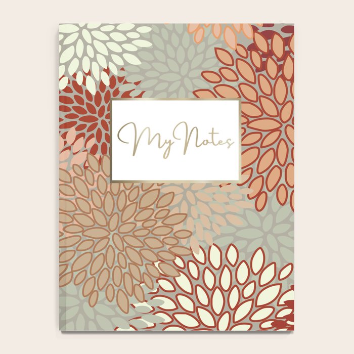 Festive, Floral Prints, Green, Terracotta, Red, Coloured Prints Notebook Gallery Image 4