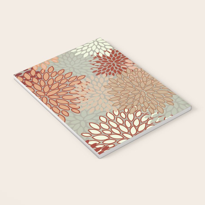 Festive, Floral Prints, Green, Terracotta, Red, Coloured Prints Notebook Gallery Image 3
