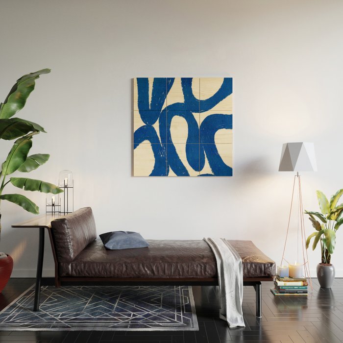 Abstract blue shapes pattern N02 Wood Wall Art Gallery Image 2