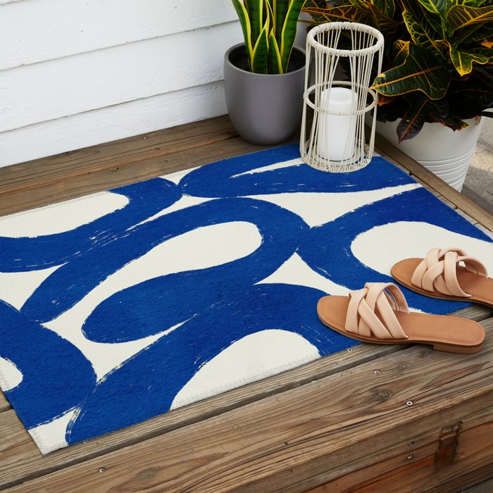 Abstract blue shapes pattern N02 Outdoor Rug Gallery Image 2