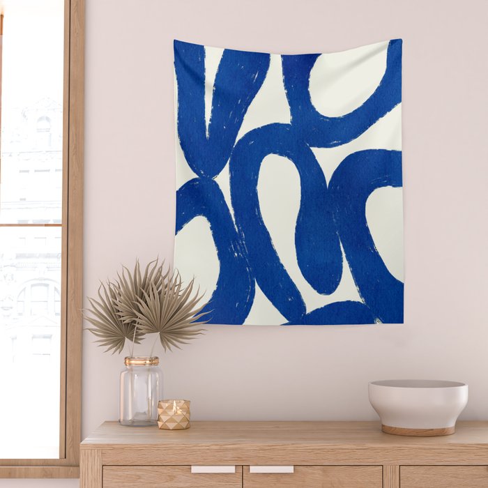 Abstract blue shapes pattern N02 Wall Tapestry Gallery Image 2