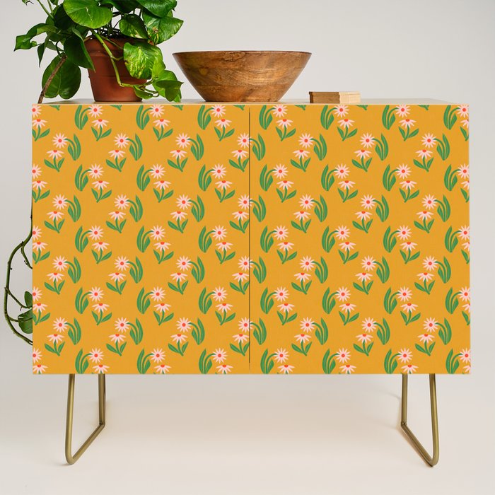 Pink Daisy Pattern - Yellow Credenza Gallery Image 1