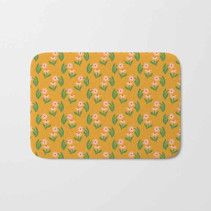 Pink Daisy Pattern - Yellow Bath Mat Gallery Image 1