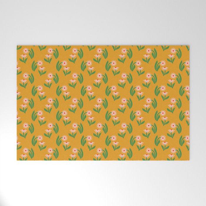 Pink Daisy Pattern - Yellow Welcome Mat Gallery Image 1