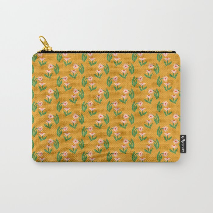 Pink Daisy Pattern - Yellow Carry All Pouch Gallery Image 1
