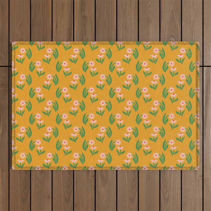 Pink Daisy Pattern - Yellow Outdoor Rug Gallery Image 1