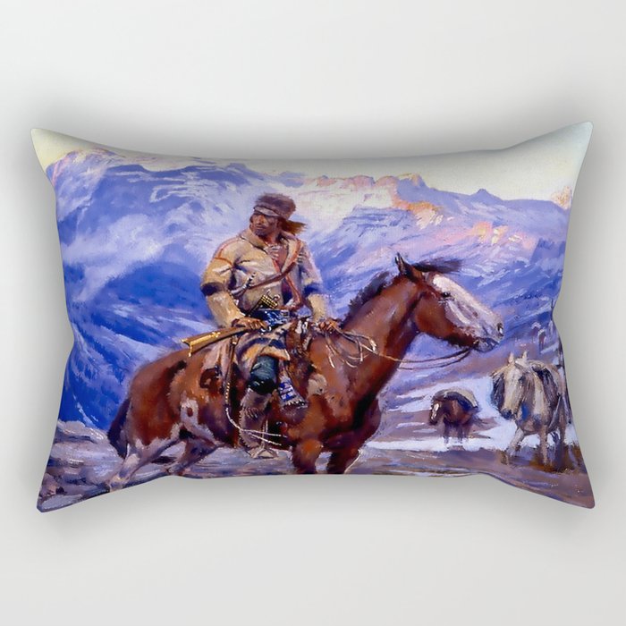 âThe Free Trappersâ by Charles M Russell Rectangular Pillow Gallery Image 1