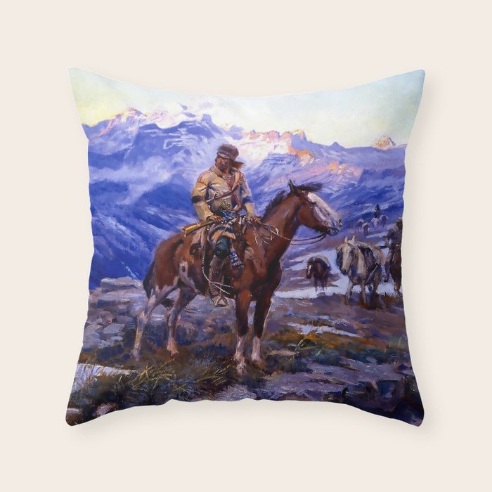 âThe Free Trappersâ by Charles M Russell Throw Pillow Gallery Image 6