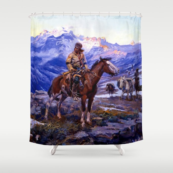 âThe Free Trappersâ by Charles M Russell Shower Curtain Gallery Image 1