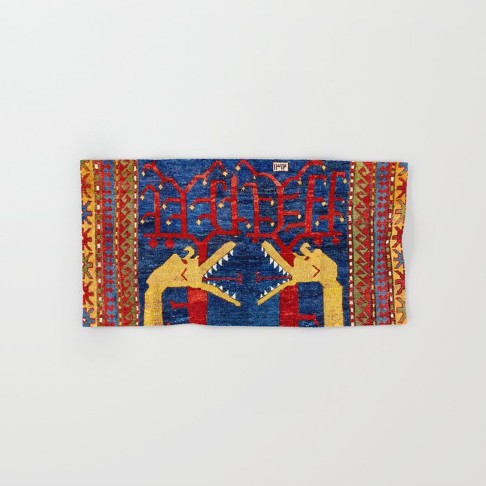 Kazak Southwest Caucasus Antique Rug Print With Snakes Bath Towel Gallery Image 1