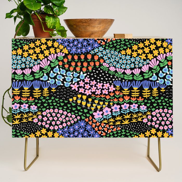 Abstract Flower Meadow Modern Contemporary Art Credenza Gallery Image 1