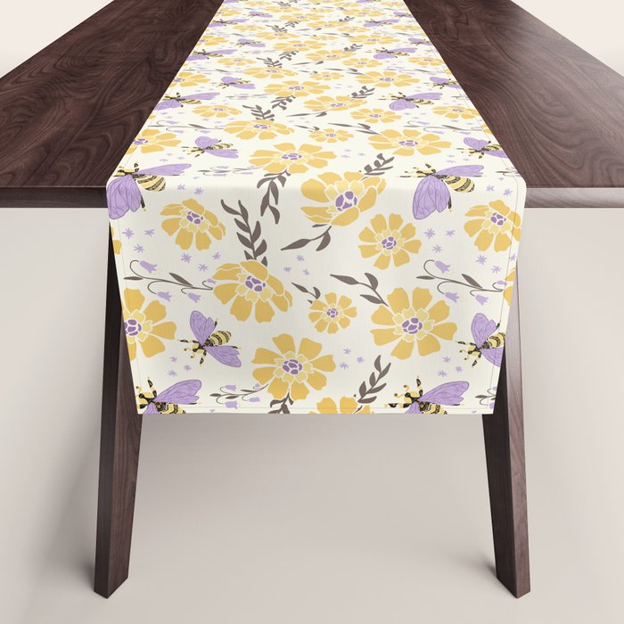 Honey Bees and Flowers - Yellow and Lavender Purple Table Runner Gallery Image 1