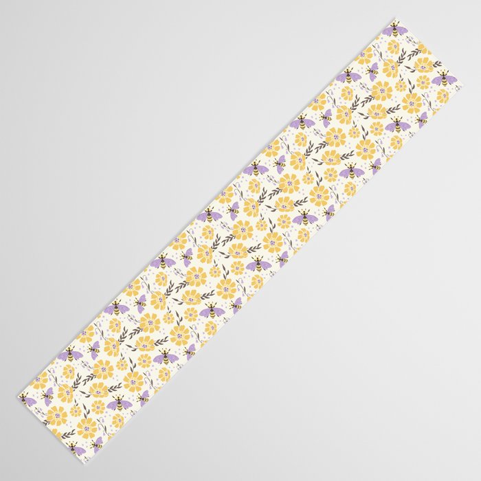 Honey Bees and Flowers - Yellow and Lavender Purple Table Runner Gallery Image 3