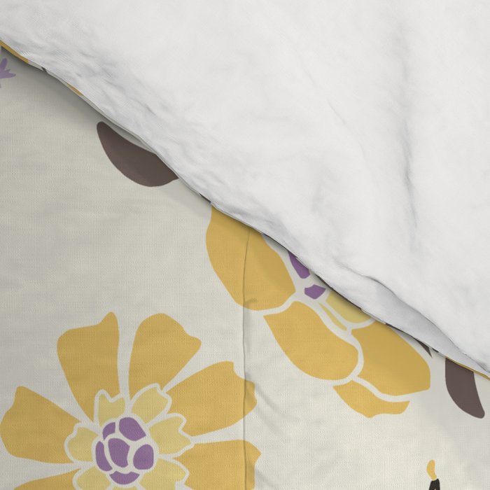 Honey Bees and Flowers - Yellow and Lavender Purple Comforter Gallery Image 4
