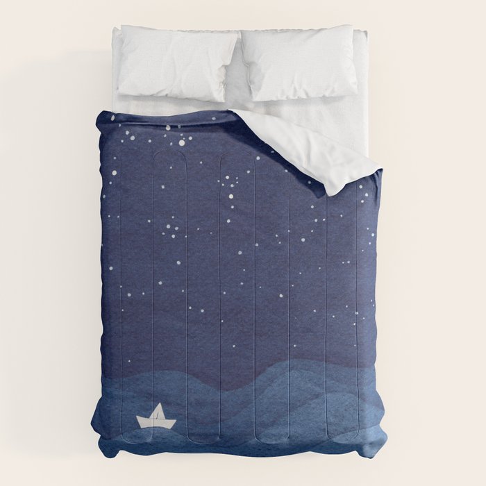 blue ocean waves, sailboat ocean stars Comforter Gallery Image 6