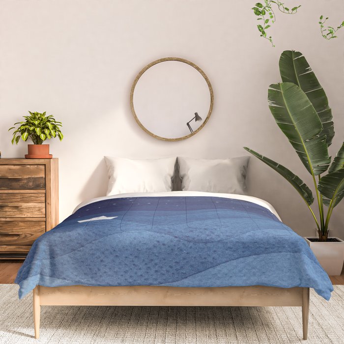 blue ocean waves, sailboat ocean stars Comforter Gallery Image 3