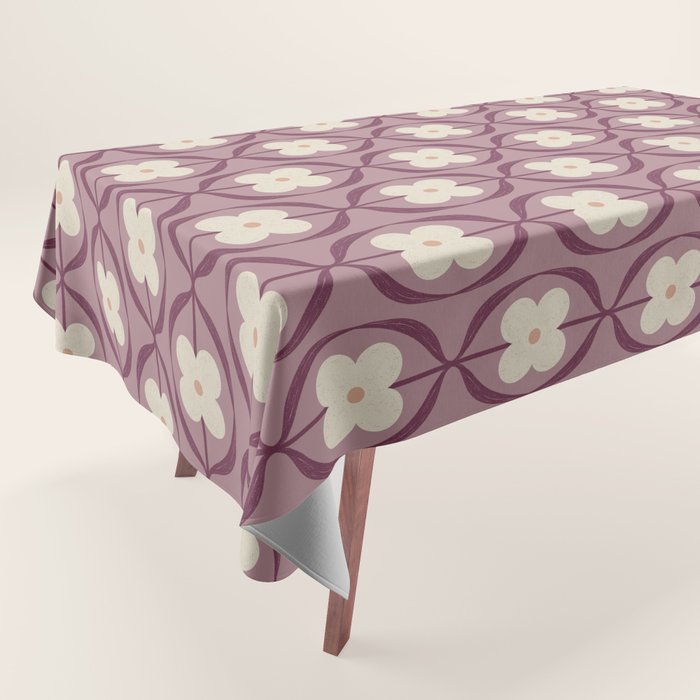 Violet Retro Flowers Vintage Daisy Floral Geometric Tablecloth Gallery Image 1
