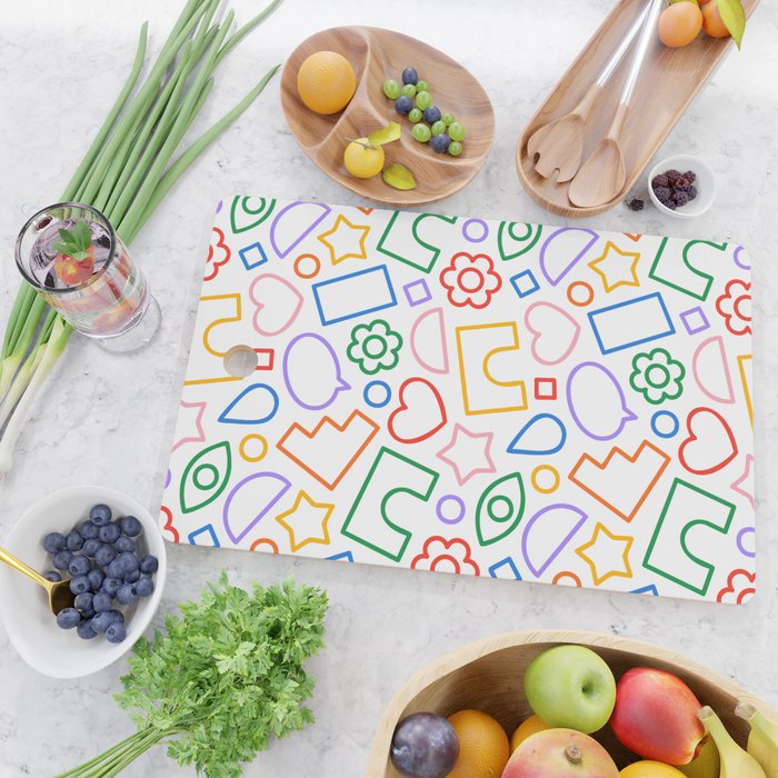 Abstract colorful doodle shape art pattern Cutting Board Gallery Image 2