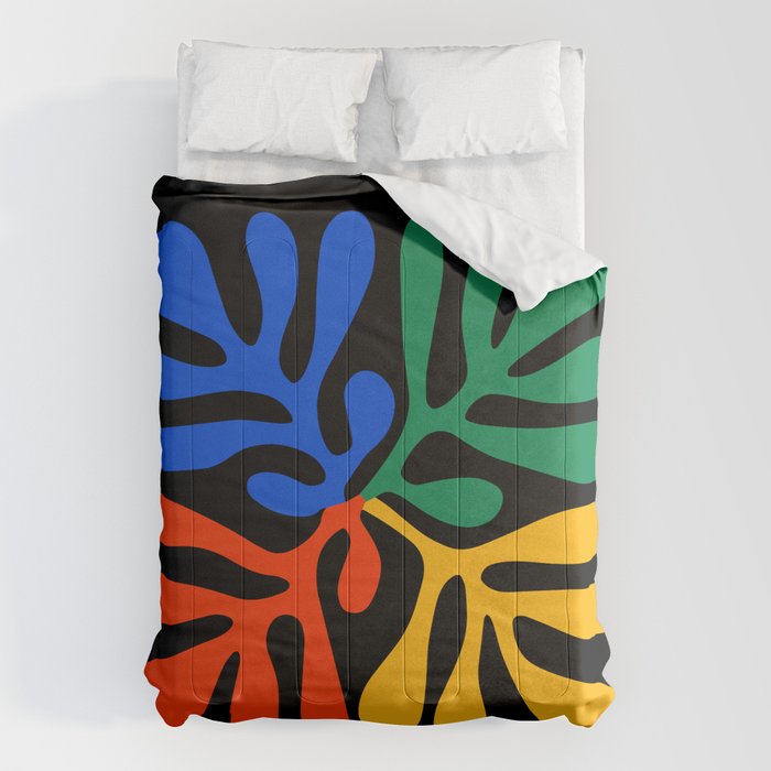 Nature Leaf Cutouts II: Night Edition | Mid-Century Henri Matisse Series Comforter Gallery Image 1