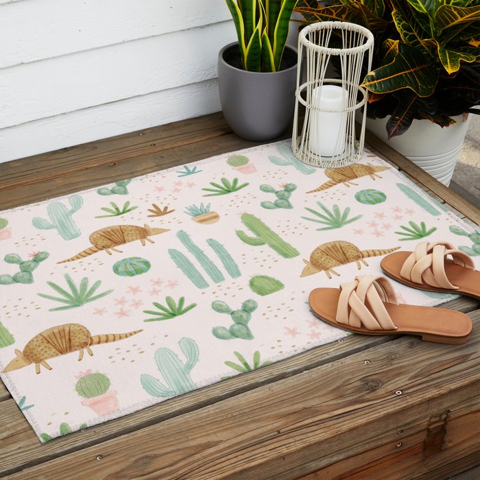 Armadillos in the Desert - Watercolor Outdoor Rug Gallery Image 2