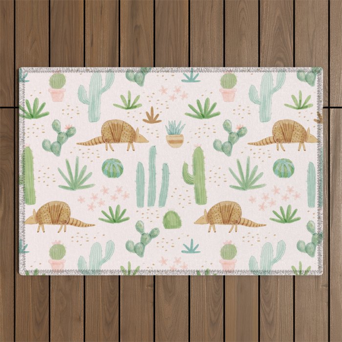 Armadillos in the Desert - Watercolor Outdoor Rug Gallery Image 1