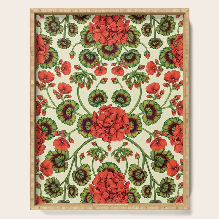 Red Geraniums -  Vintage-Inspired Floral Pattern For Spring Serving Tray Gallery Image 1