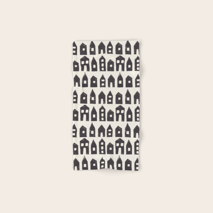 Tiny Houses #1 | Hand-printed Linocut Bath Towel Gallery Image 1