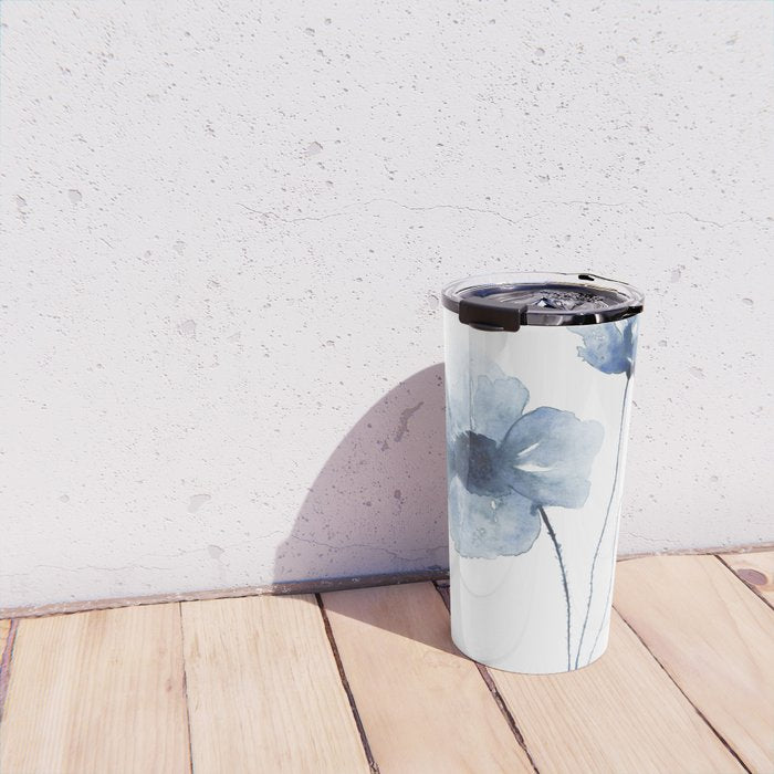 Blue Watercolor Poppies Travel Mug Gallery Image 4