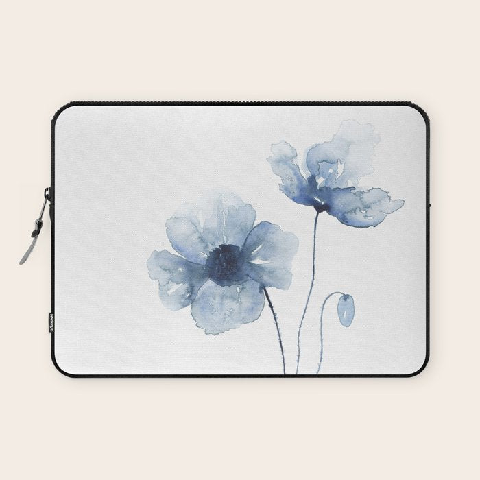 Blue Watercolor Poppies Laptop Sleeve Gallery Image 1