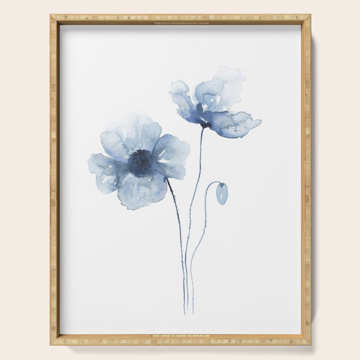 Blue Watercolor Poppies Serving Tray Gallery Image 1