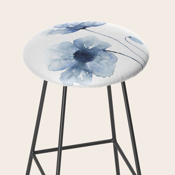 Blue Watercolor Poppies Stool Gallery Image 2