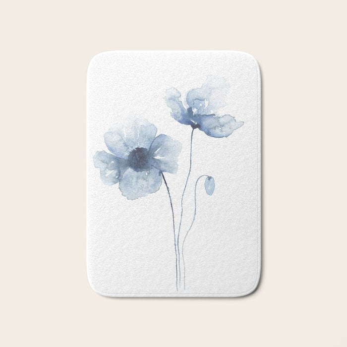 Blue Watercolor Poppies Bath Mat Gallery Image 1