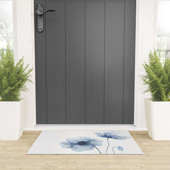 Blue Watercolor Poppies Welcome Mat Gallery Image 3