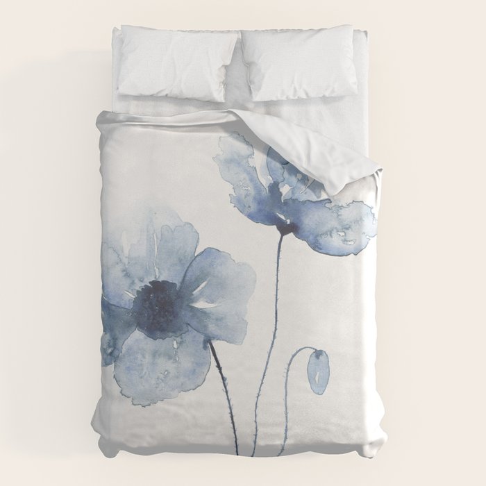 Blue Watercolor Poppies Duvet Cover Gallery Image 6