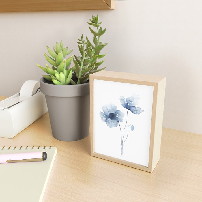 Blue Watercolor Poppies Mini Art Print Gallery Image 2