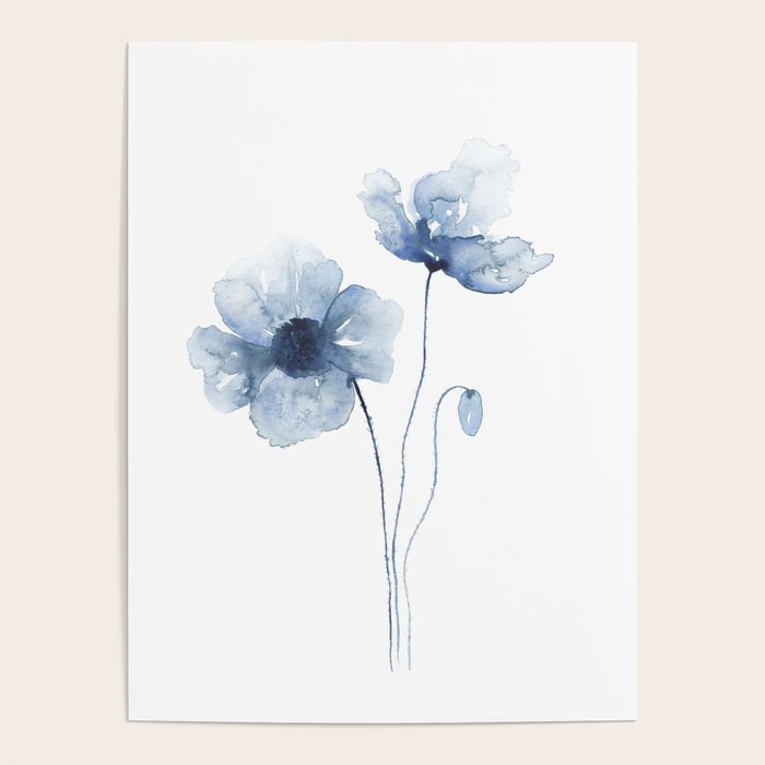 Blue Watercolor Poppies Poster Gallery Image 4