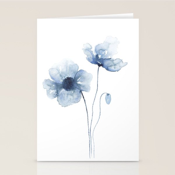 Blue Watercolor Poppies Stationery Card Gallery Image 1