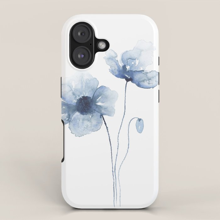 Blue Watercolor Poppies iPhone Case