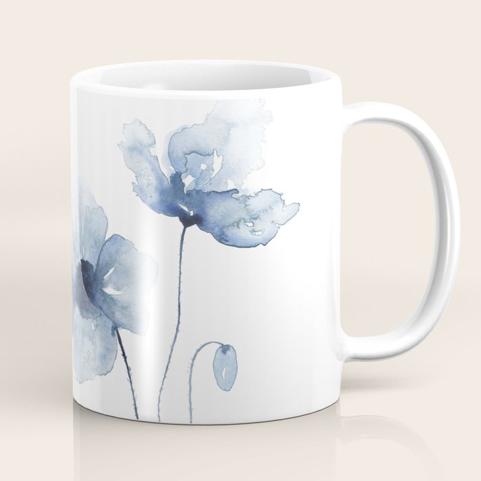 Blue Watercolor Poppies Coffee Mug Gallery Image 1