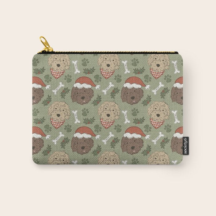 Holiday Doodle Dogs . Tan and Brown Carry All Pouch Gallery Image 1