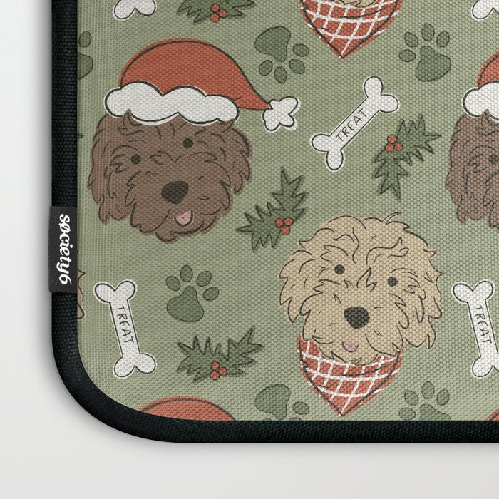 Holiday Doodle Dogs . Tan and Brown Laptop Sleeve Gallery Image 3