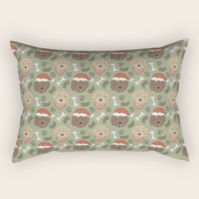 Holiday Doodle Dogs . Tan and Brown Rectangular Pillow Gallery Image 2