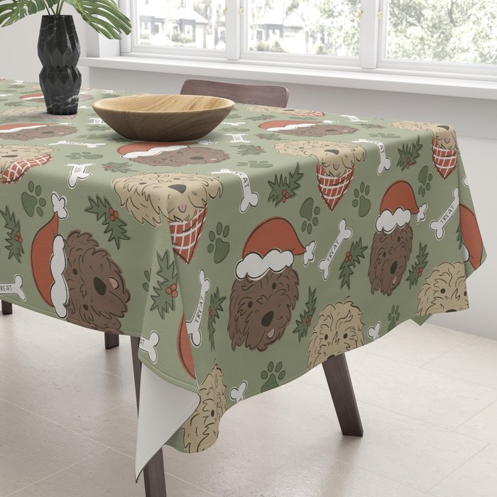 Holiday Doodle Dogs . Tan and Brown Tablecloth Gallery Image 3