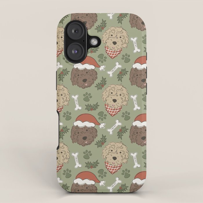 Holiday Doodle Dogs . Tan and Brown iPhone Case Gallery Image 1
