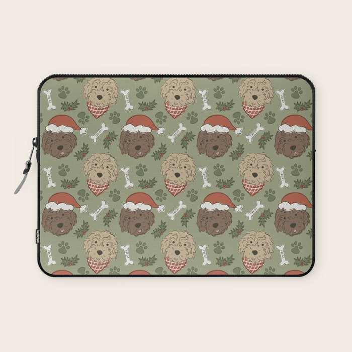 Holiday Doodle Dogs . Tan and Brown Laptop Sleeve Gallery Image 1