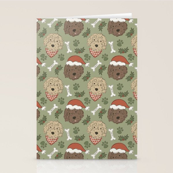 Holiday Doodle Dogs . Tan and Brown Stationery Card Gallery Image 2