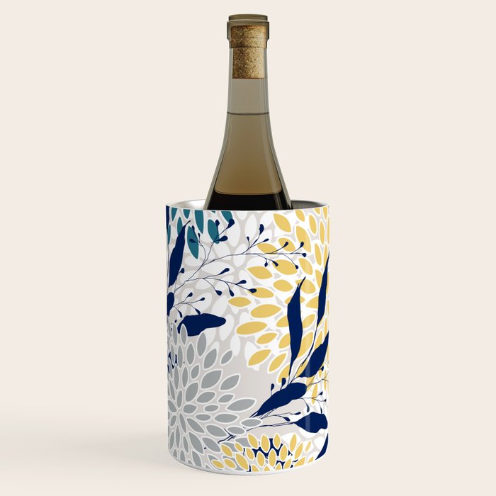 Floral Leaves and Blooms, Yellow, Gray, Teal, Navy Wine Chiller Gallery Image 2