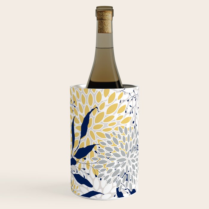 Floral Leaves and Blooms, Yellow, Gray, Teal, Navy Wine Chiller Gallery Image 1
